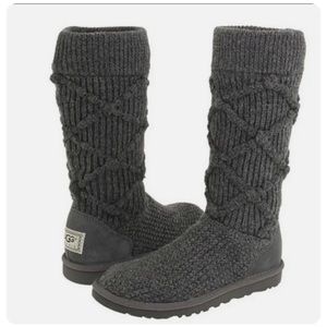 UGG Australia Classic Argyle Knit Sweater Tall Boots - Charcoal Grey. size 8